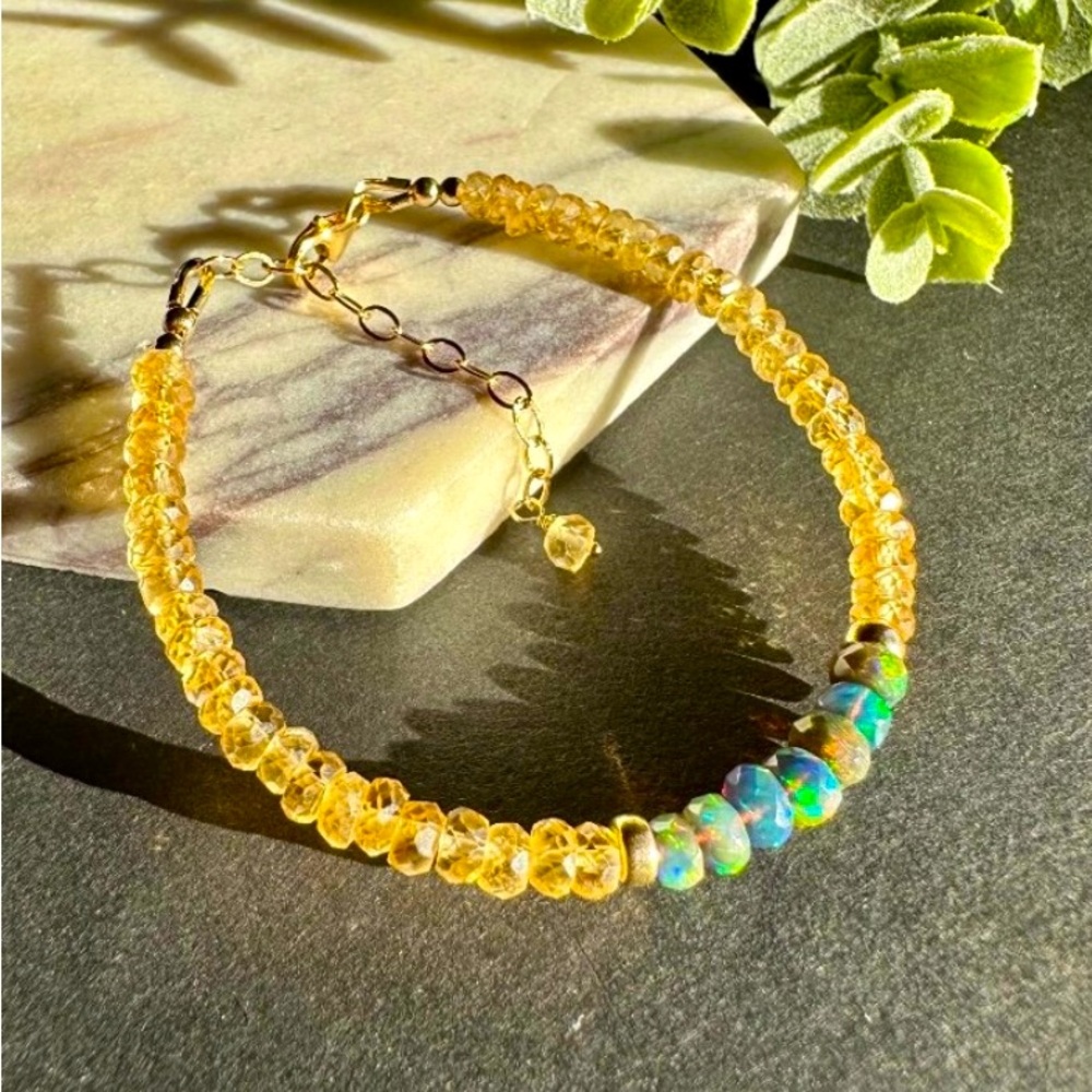 Handmade citrine and black opal bracelet